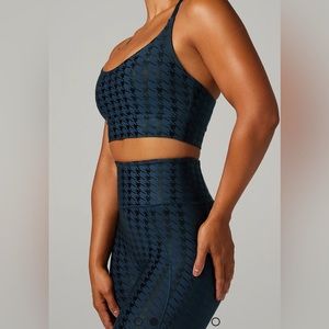 Savage X Fenty Sky Hi Houndstooth Noir Blue Metallic Sports Bra And Leggings